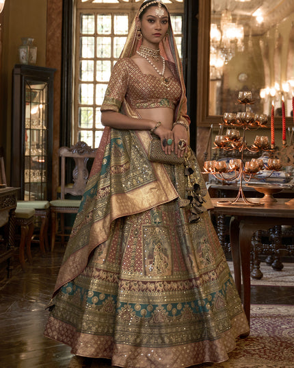 Multicolor Rajwadi Silk Embellished Lehenga Choli