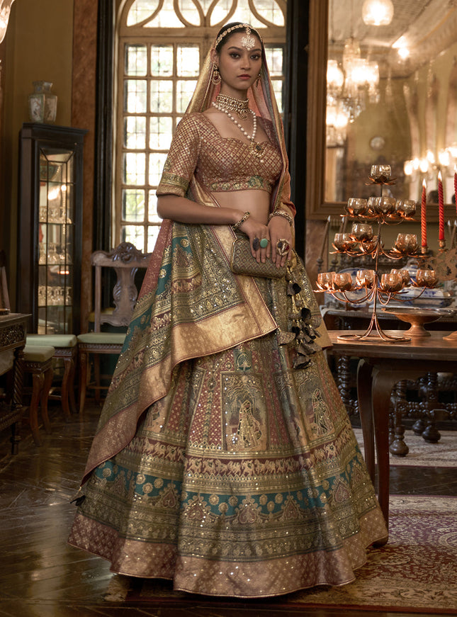 Multicolor Rajwadi Silk Embellished Lehenga Choli