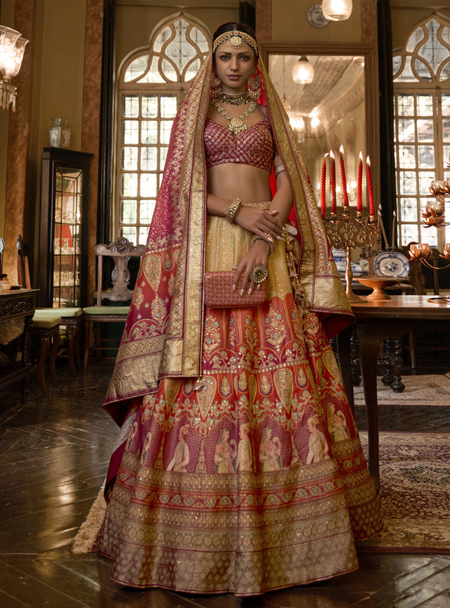 Multicolor Rajwadi Silk Embellished Lehenga Choli