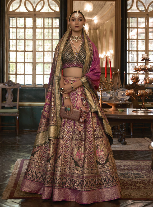 Multicolor Rajwadi Silk Embellished Lehenga Choli