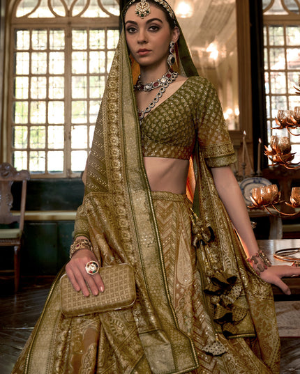 Mehendi Green Rajwadi Silk Embellished Lehenga Choli