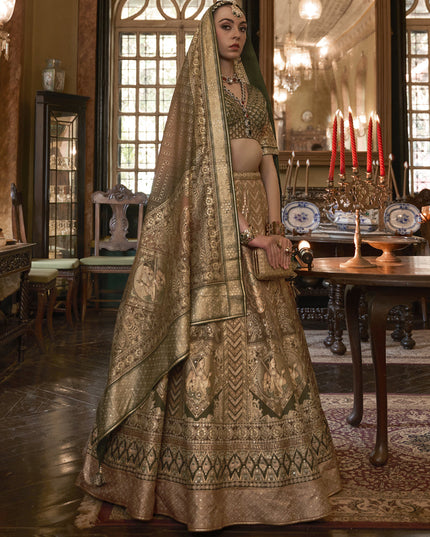 Mehendi Green Rajwadi Silk Embellished Lehenga Choli