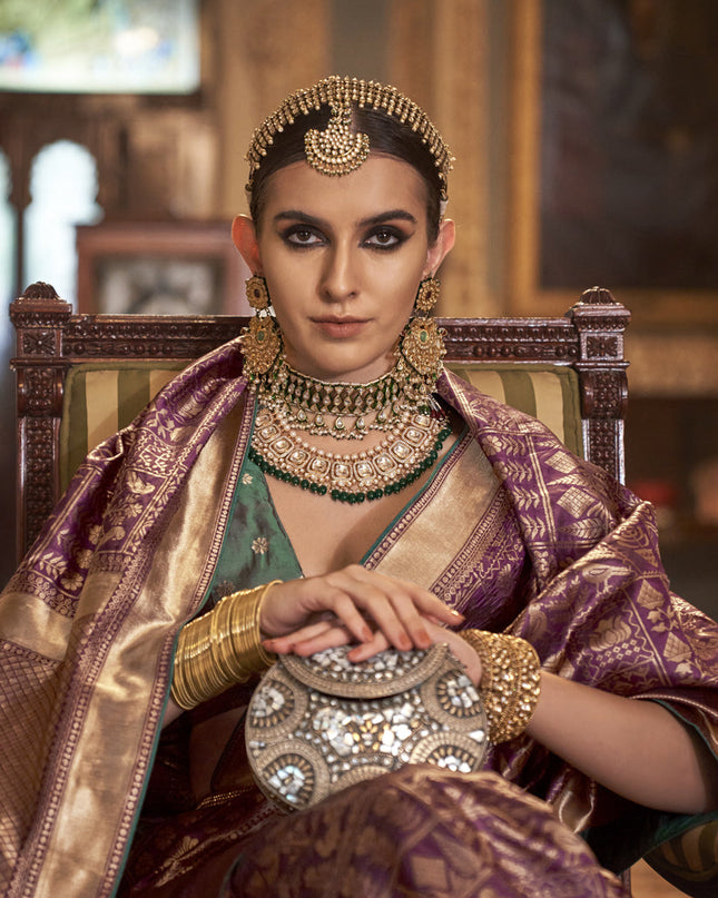 Purple Silk Banarasi Woven Saree