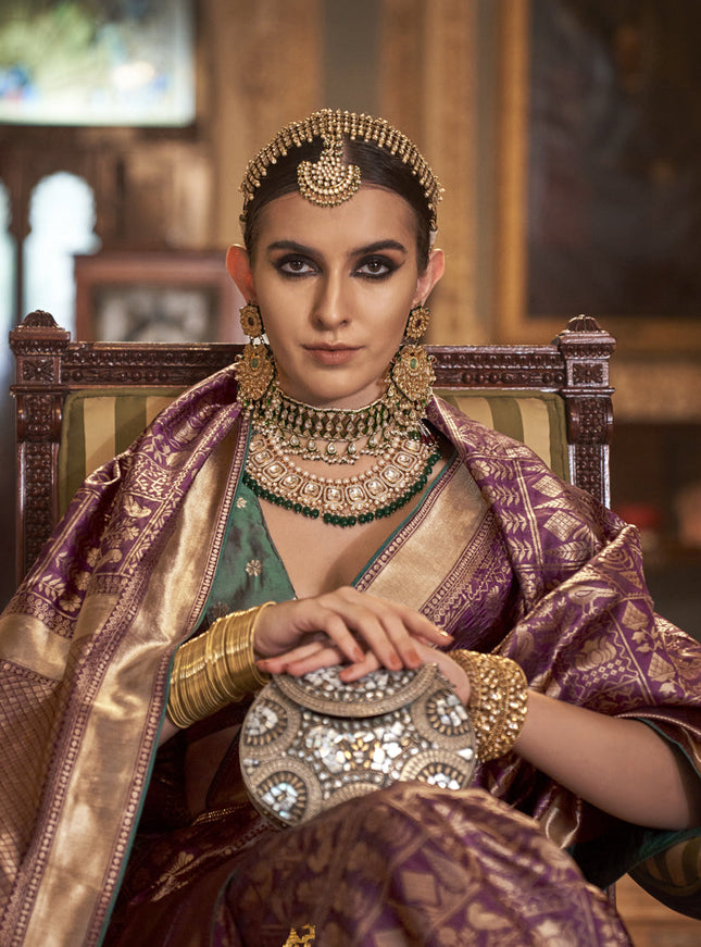 Purple Silk Banarasi Woven Saree