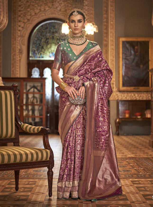 Purple Silk Banarasi Woven Saree