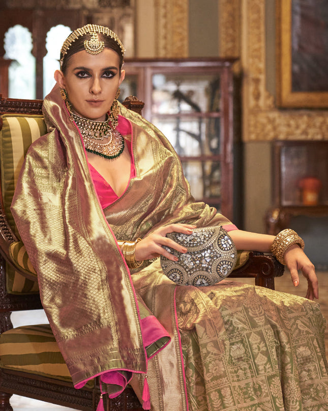 Pastel Green Silk Banarasi Woven Saree