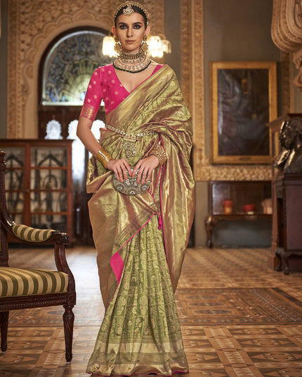 Pastel Green Silk Banarasi Woven Saree