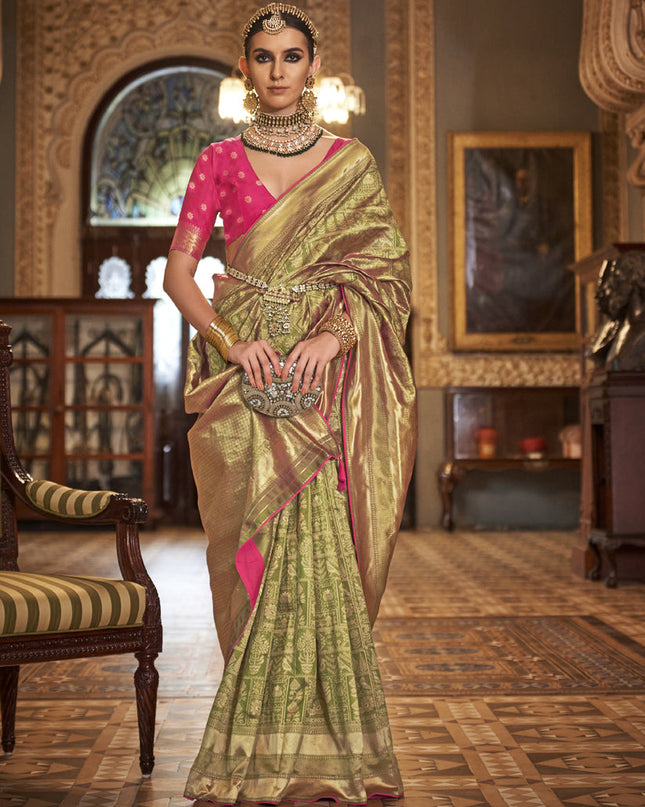 Pastel Green Silk Banarasi Woven Saree