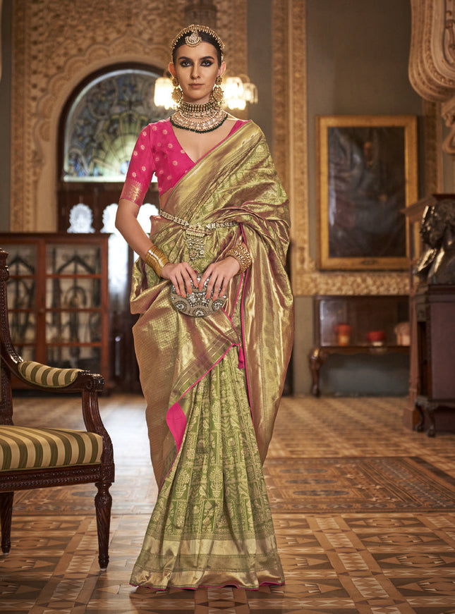Pastel Green Silk Banarasi Woven Saree