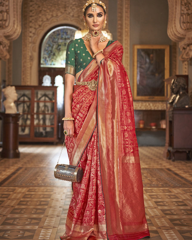 Red Silk Banarasi Woven Saree