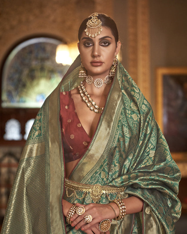 Green Silk Banarasi Woven Saree