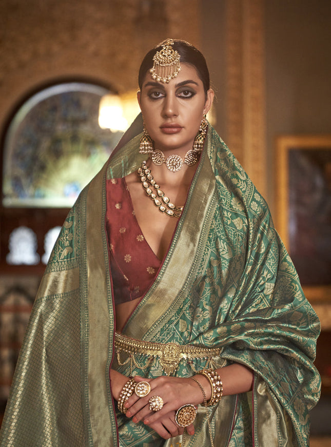 Green Silk Banarasi Woven Saree