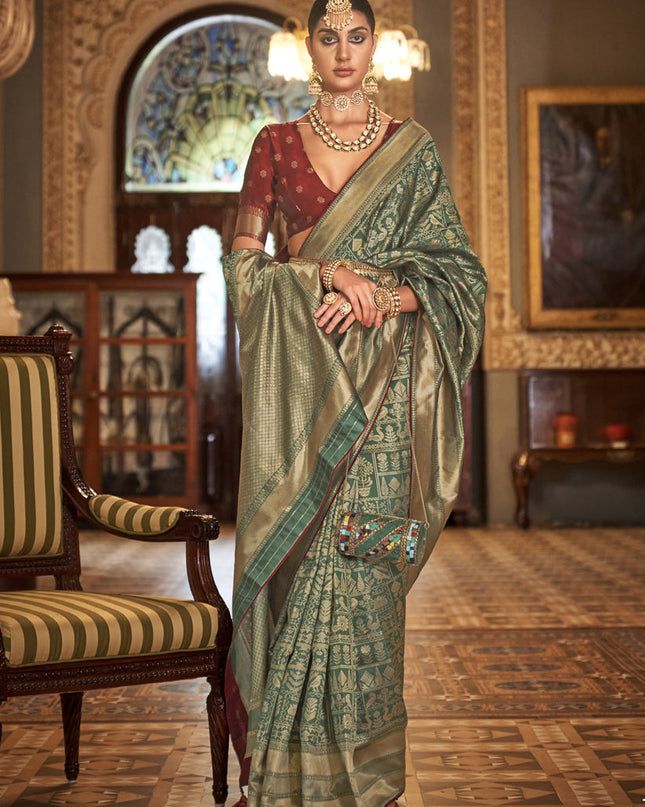 Green Silk Banarasi Woven Saree
