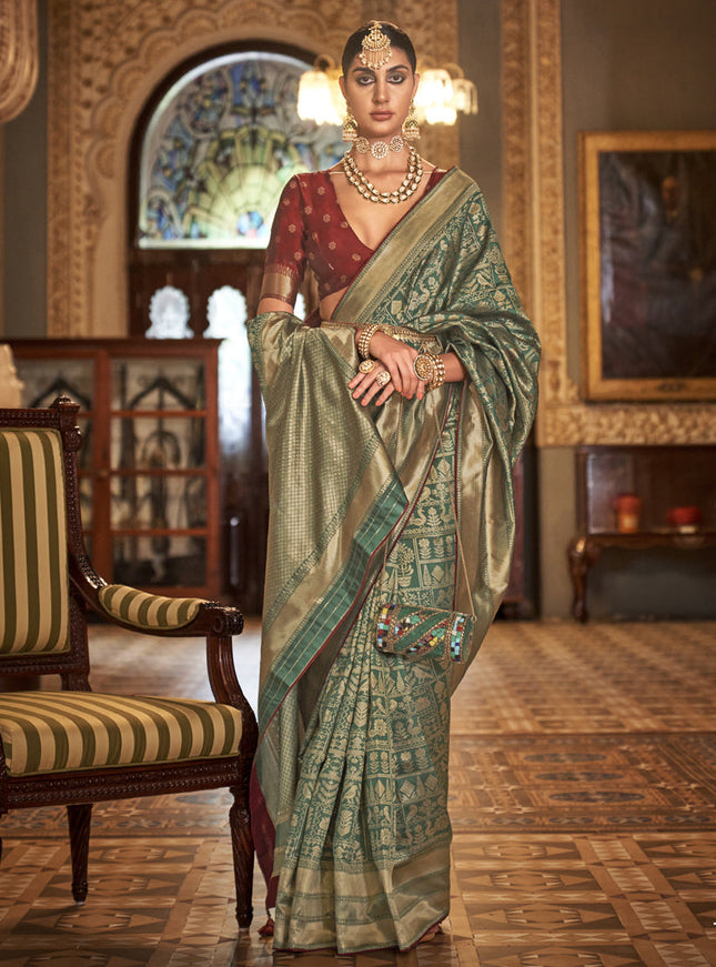 Green Silk Banarasi Woven Saree