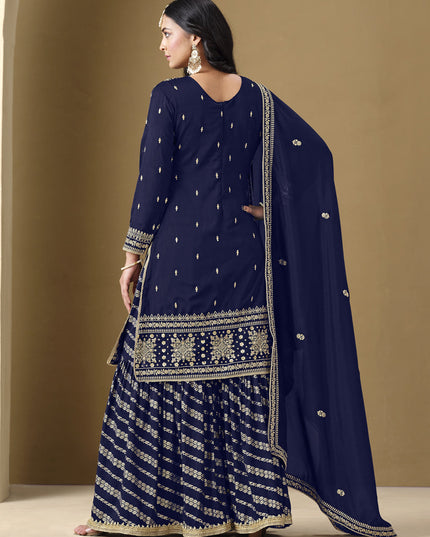 navy blue art silk readymade embroidered sarara kameez