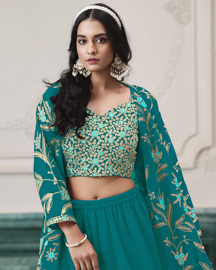 rama green faux georgette embroidered readymade indowestern