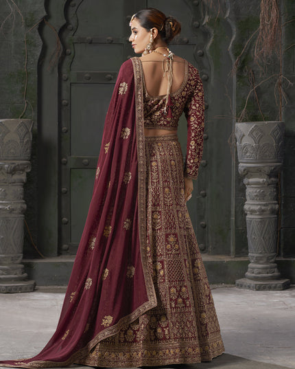 Maroon Georgette Embroidered Bridal Lehenga Choli