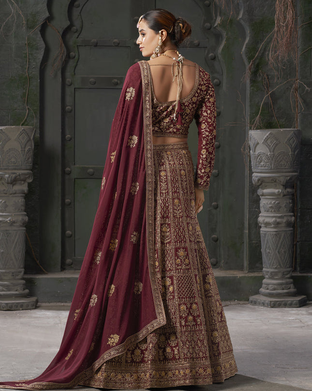 Maroon Georgette Embroidered Bridal Lehenga Choli
