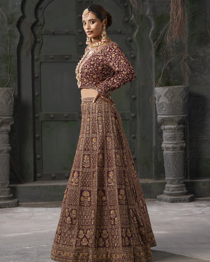 Maroon Georgette Embroidered Bridal Lehenga Choli