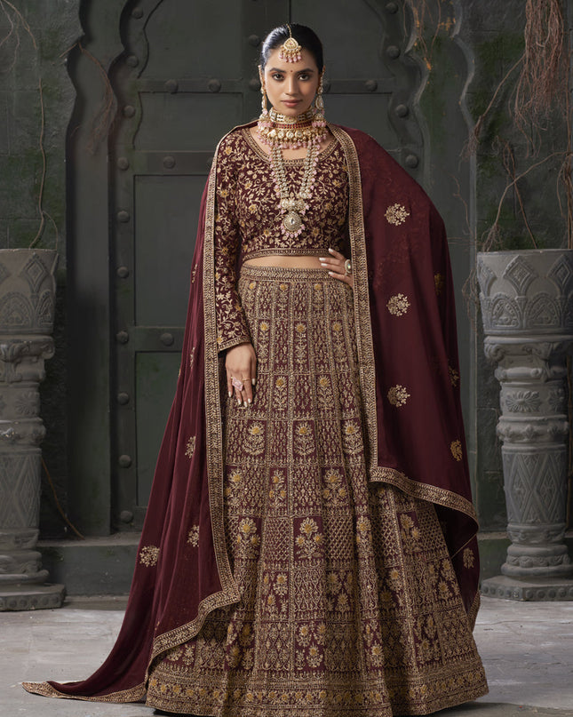 Maroon Georgette Embroidered Bridal Lehenga Choli