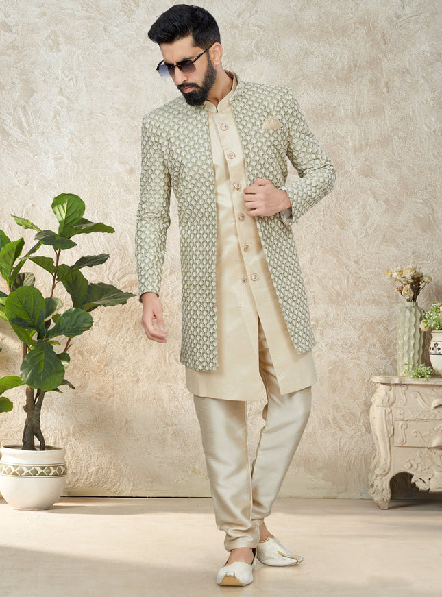 Cream Indo Western with Embroidered Jacket