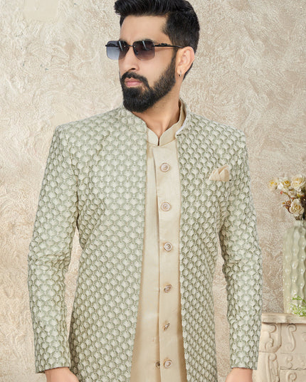 Cream Indo Western with Embroidered Jacket