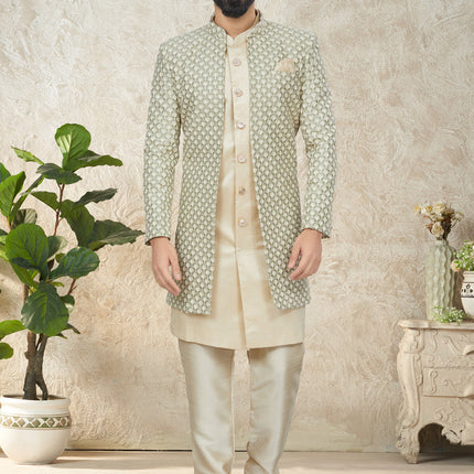 Cream Indo Western with Embroidered Jacket