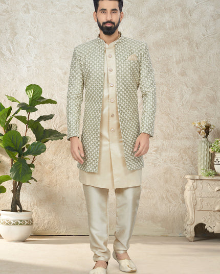 Cream Indo Western with Embroidered Jacket
