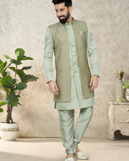 Mint Indo Western with Embroidered Jacket