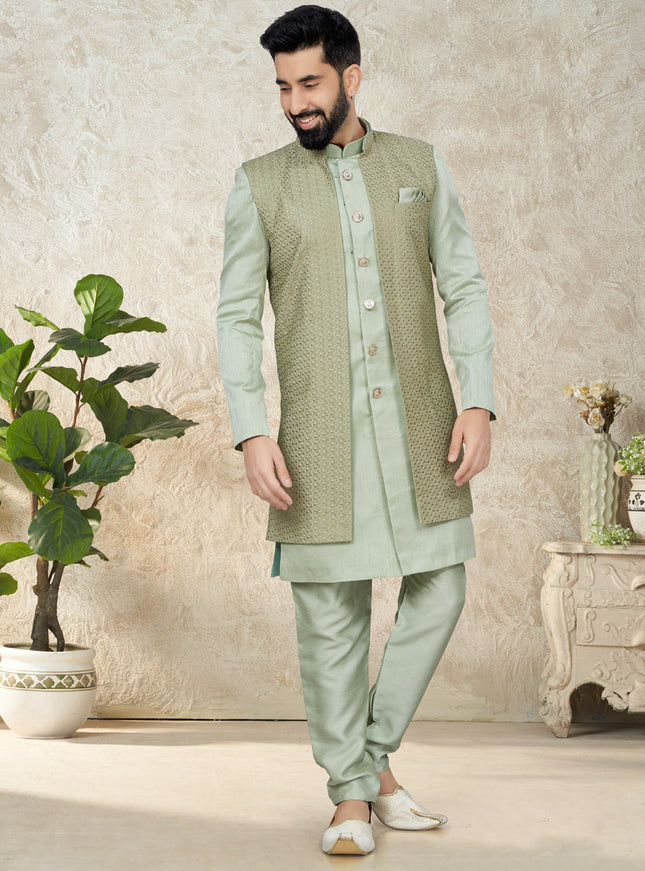Mint Indo Western with Embroidered Jacket