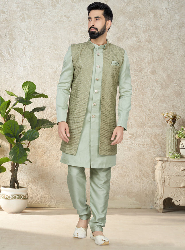 Mint Indo Western with Embroidered Jacket