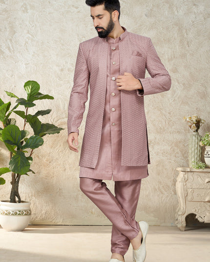 Old Rose Indo Western with Embroidered Jacket