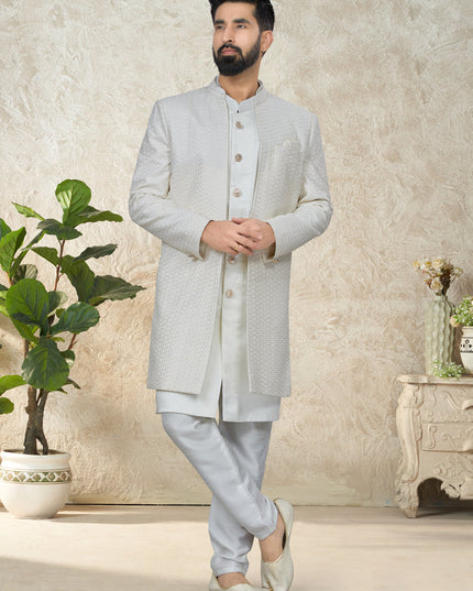 White Indo Western with Embroidered Jacket