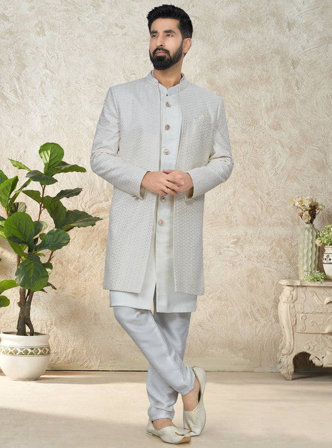 White Indo Western with Embroidered Jacket