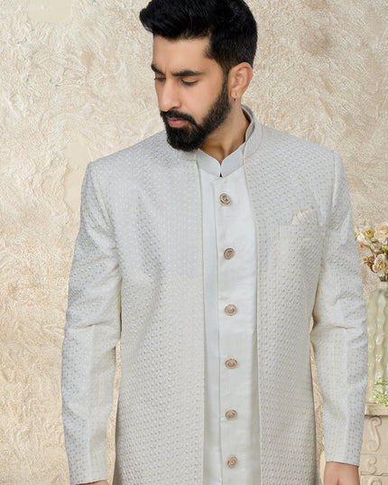 White Indo Western with Embroidered Jacket