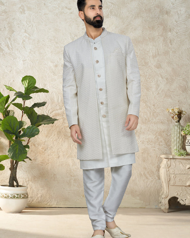 White Indo Western with Embroidered Jacket