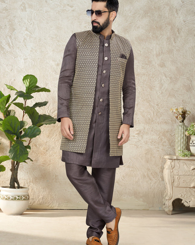 Dusty Grey Indo Western with Embroidered Jacket