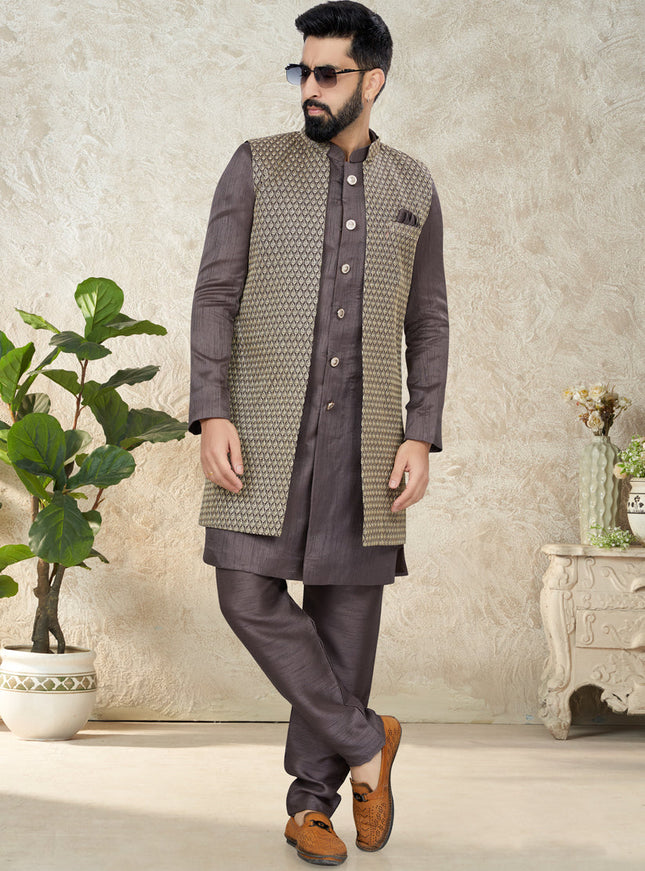 Dusty Grey Indo Western with Embroidered Jacket