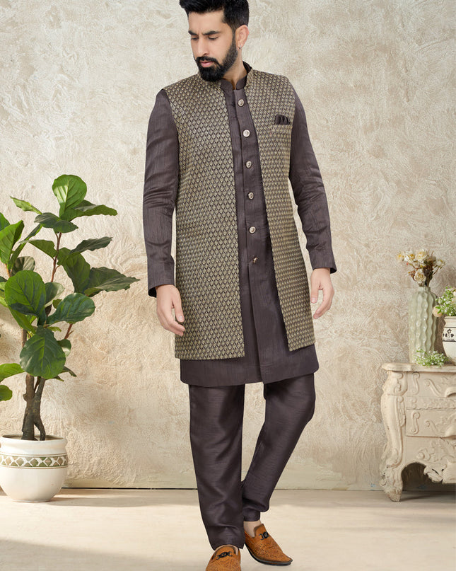 Dusty Grey Indo Western with Embroidered Jacket