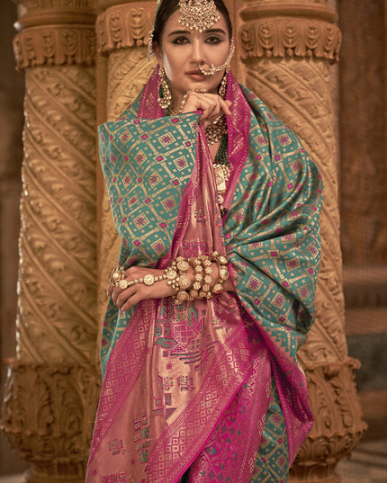 Rama Green Jacquard Woven Silk Saree