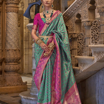 Rama Green Jacquard Woven Silk Saree