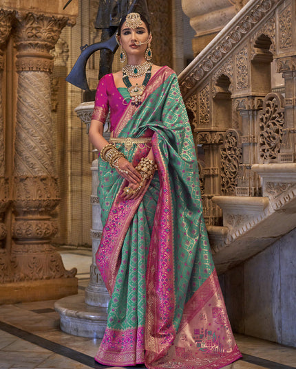 Rama Green Jacquard Woven Silk Saree