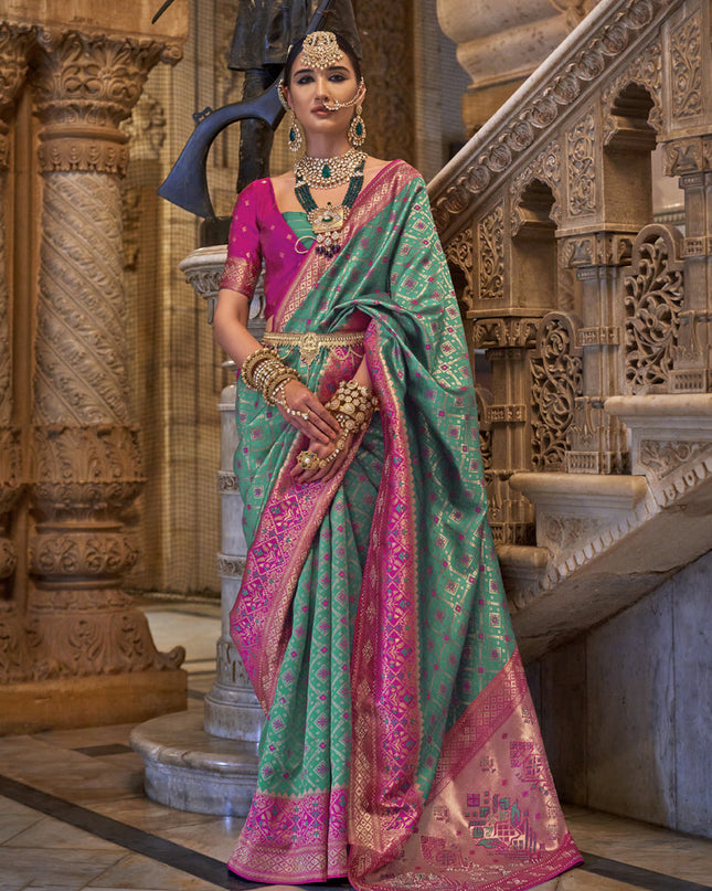 Rama Green Jacquard Woven Silk Saree