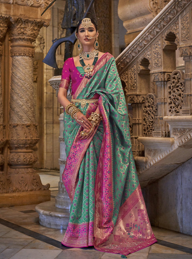 Rama Green Jacquard Woven Silk Saree
