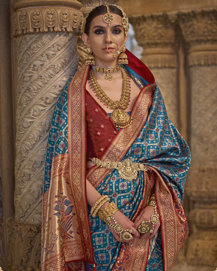 Peacock Blue Jacquard Woven Silk Saree