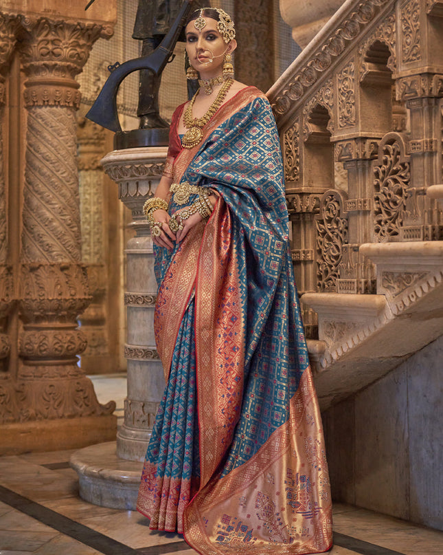 Peacock Blue Jacquard Woven Silk Saree