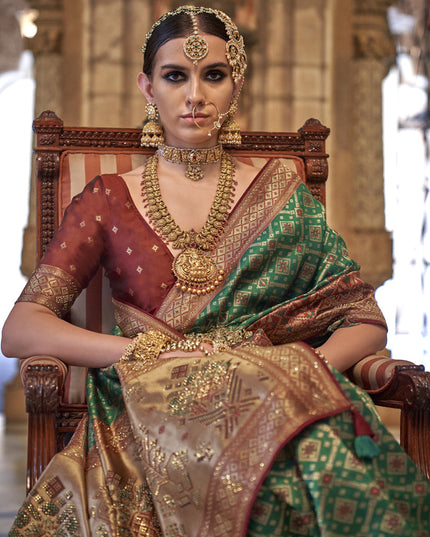 Emerald Green Jacquard Woven Silk Saree