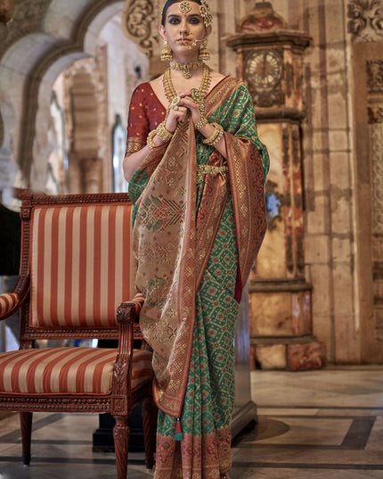 Emerald Green Jacquard Woven Silk Saree