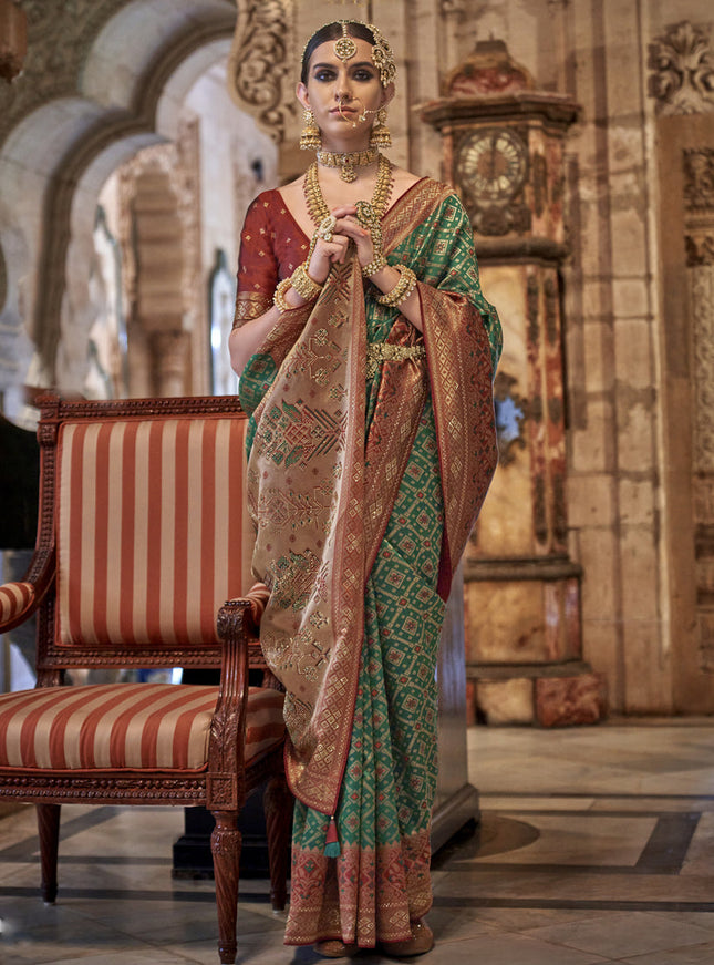 Emerald Green Jacquard Woven Silk Saree