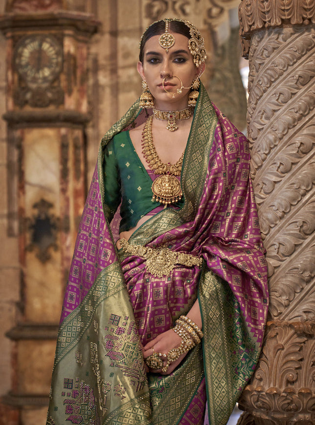 Magenta Jacquard Woven Silk Saree